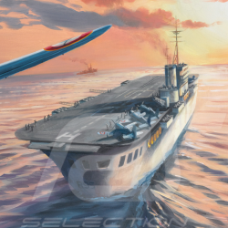 Affiche "Corsair F4U-7 en approche du Porte-Avion Arromanche" 100 x 50 cm dessin original de Benjamin Freudenthal