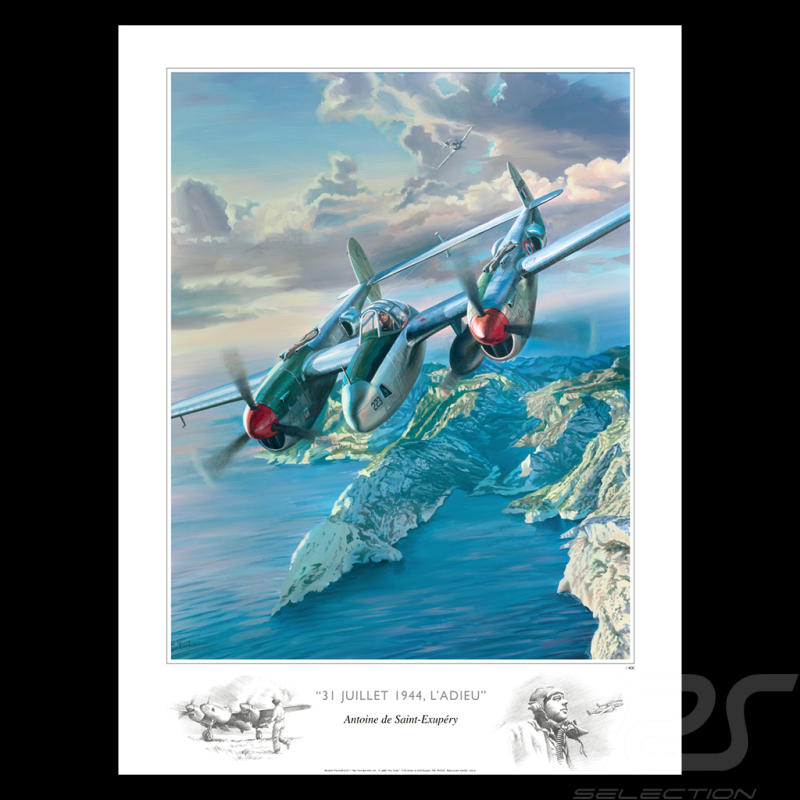 Affiche 31 Juillet 1944, l'Adieu Antoine de Saint-Exupéry 80 x 60 cm dessin original de Benjamin Freudenthal