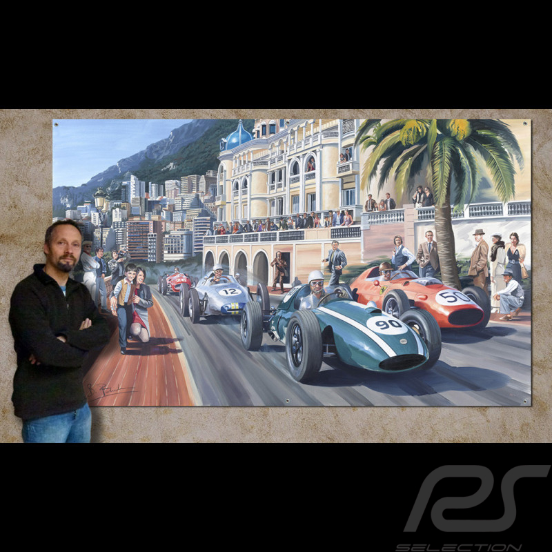 Toile Cooper T51 / Ferrari Dino 246 / Porsche F2 GP Monaco 1959 230 x 150 cm Dessin original de Benjamin Freudenthal