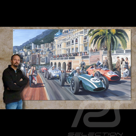 Leinwanddruck Cooper T51 / Ferrari Dino 246 / Porsche F2 GP Monaco 1959 230 x 150 cm Originalentwurf von Benjamin Freudenthal