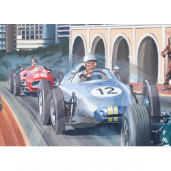Leinwanddruck Cooper T51 / Ferrari Dino 246 / Porsche F2 GP Monaco 1959 230 x 150 cm Originalentwurf von Benjamin Freudenthal