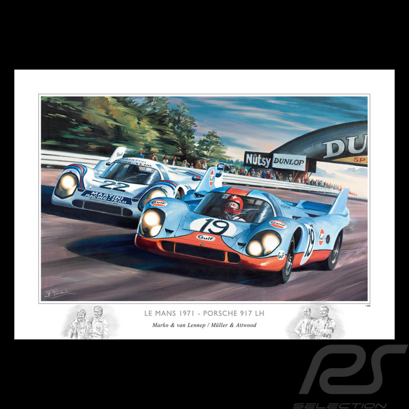 Poster Porsche 917 LH 1971 24h Le Mans 50 x 70 cm Original drawing by Benjamin Freudenthal