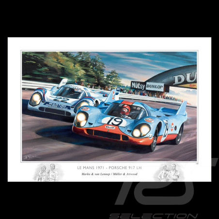 Affiche Porsche 917 LH 24h Le Mans 1971 50 x 70 cm Dessin original de Benjamin Freudenthal