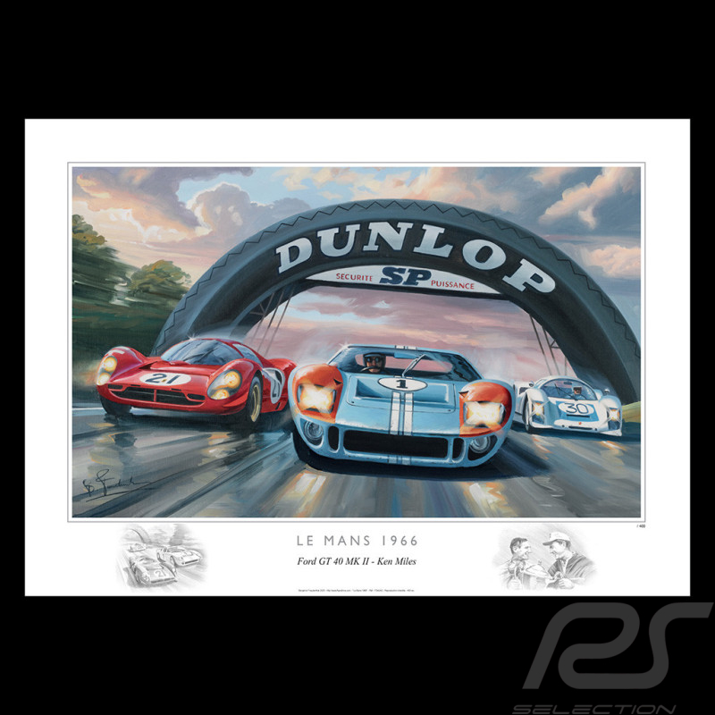 Poster Ford GT40 1966 24h Le Mans 50 x 70 cm Originalzeichnung von Benjamin Freudenthal