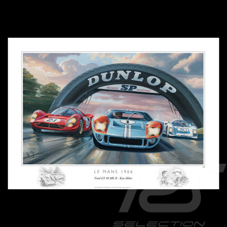 Affiche Ford GT40 24h Le Mans 1966 50 x 70 cm Dessin original de Benjamin Freudenthal