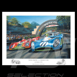 Poster Matra MS670 / Ferrari 312 PB 24h Le Mans 1973 80 x 60 cm Originalzeichnung von Benjamin Freudenthal