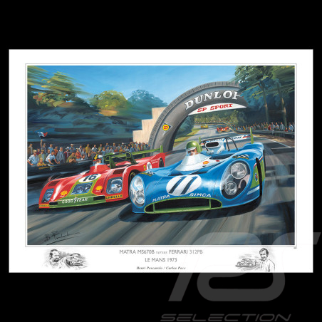 Affiche Matra MS670 / Ferrari 312 PB 24h Le Mans 1973 80 x 60 cm Dessin original de Benjamin Freudenthal