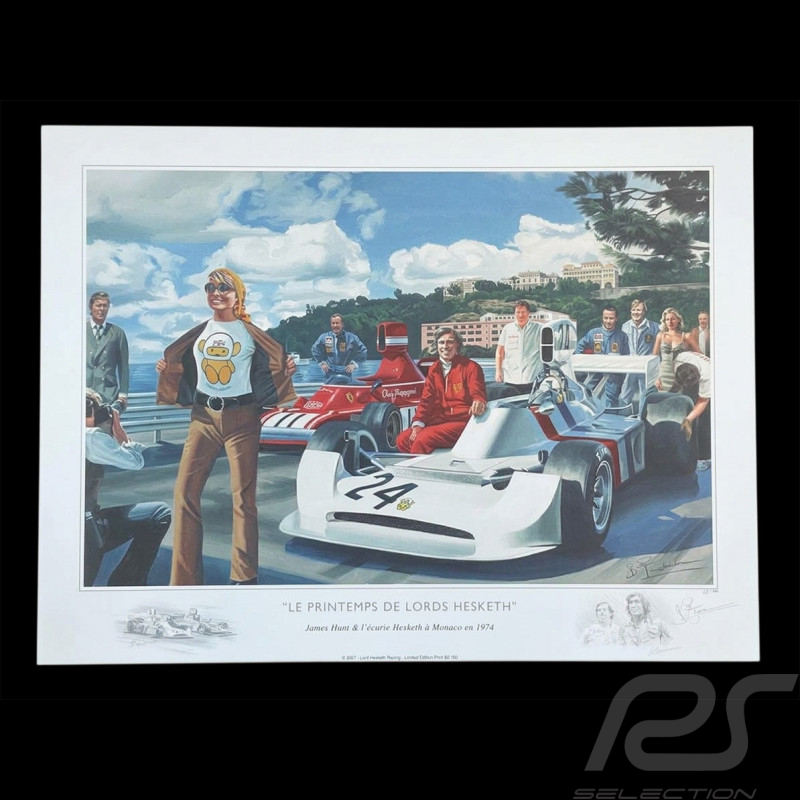Affiche Le Printemps de Lord Hesketh James Hunt GP Monaco 1974 80 x 60 cm Dessin original de Benjamin Freudenthal