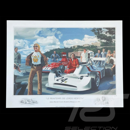 Affiche Le Printemps de Lord Hesketh James Hunt GP Monaco 1974 80 x 60 cm Dessin original de Benjamin Freudenthal