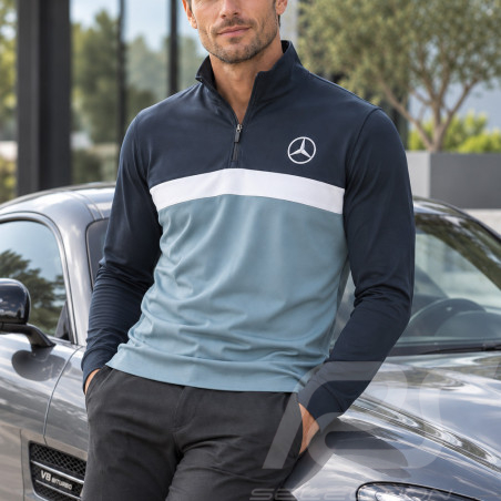 Pull Mercedes-Benz Pas cher Demi Zip Puma Colorblock Bleu / Blanc B66450638 - homme