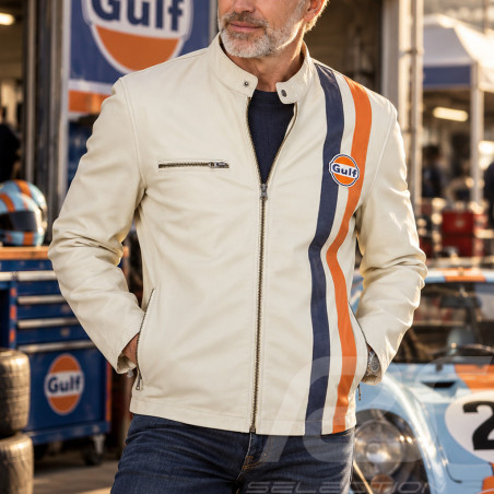 Veste en Cuir Gulf Roadmaster Beige GU252JAM05-001