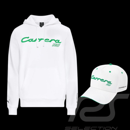 Duo Sweat Porsche et Casquette 911 Carrera RS 2.7 Blanc Grand Prix / Vert