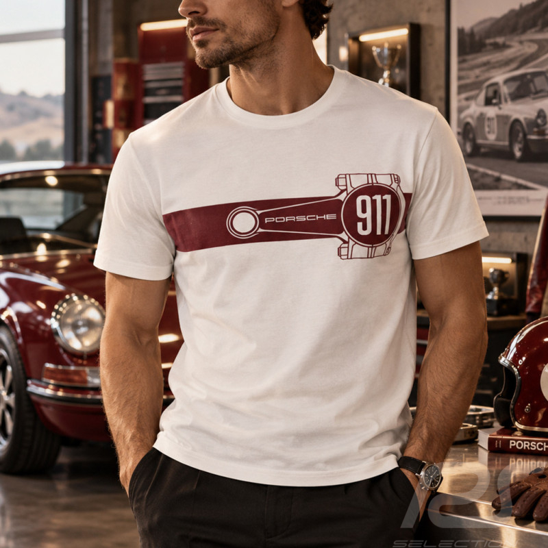 T-shirt Porsche Officiel Bielle 911 Essential Blanc / Rouge Bordeaux WAP670PESS - homme