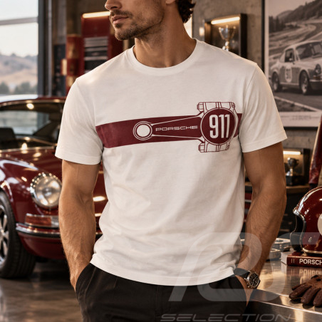 Porsche T-shirt Official 911 Rod Essential White / Burgundy Red WAP670PESS - men