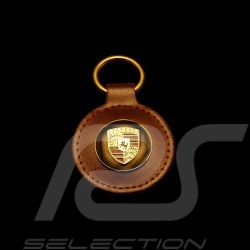 Porte-clés écusson Porsche rétro marron Porsche crest keyring brown round Schlüsselanhänger Wappen Porsche braun