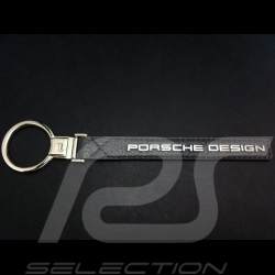 Grey leather key ring with Porsche Design logo