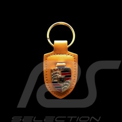 Porsche crest keyring cognac