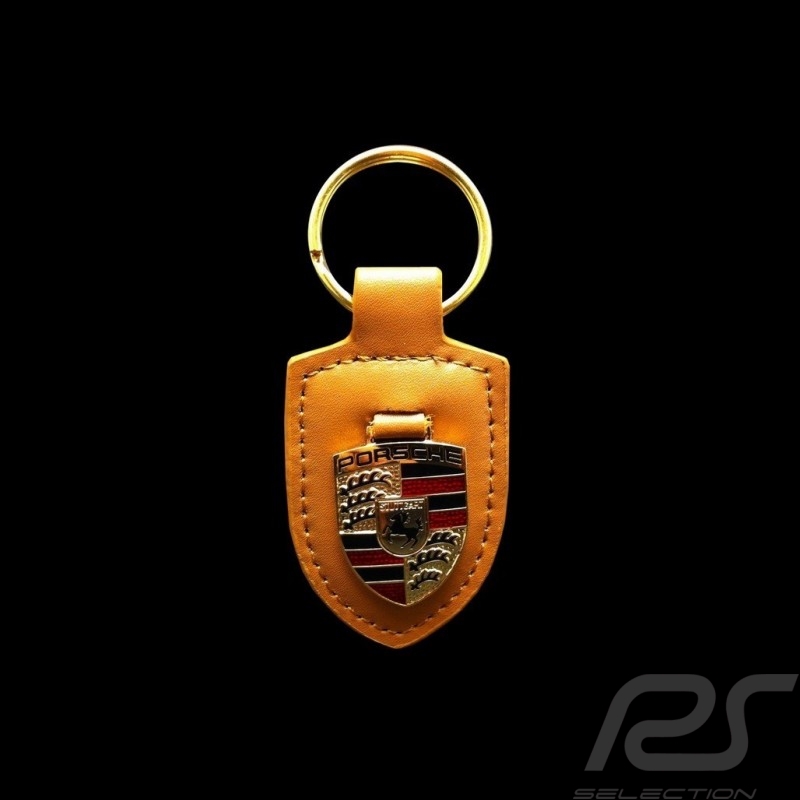 Porte-clés écusson Porsche cognac