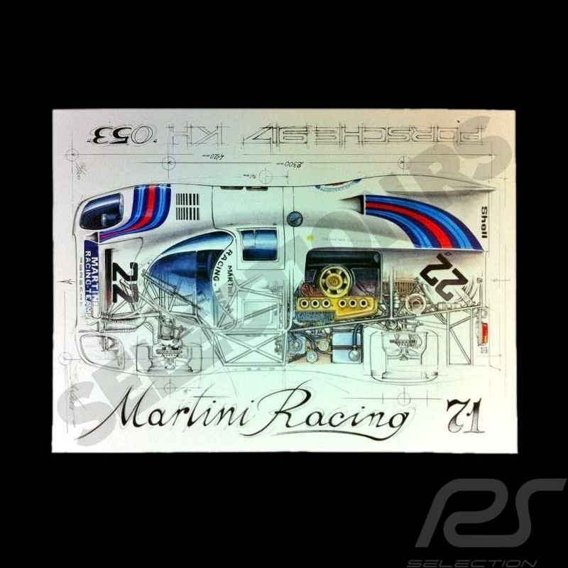 Porsche 917 K Martini Racing 1971 reproduction d'un dessin original de Sébastien Sauvadet