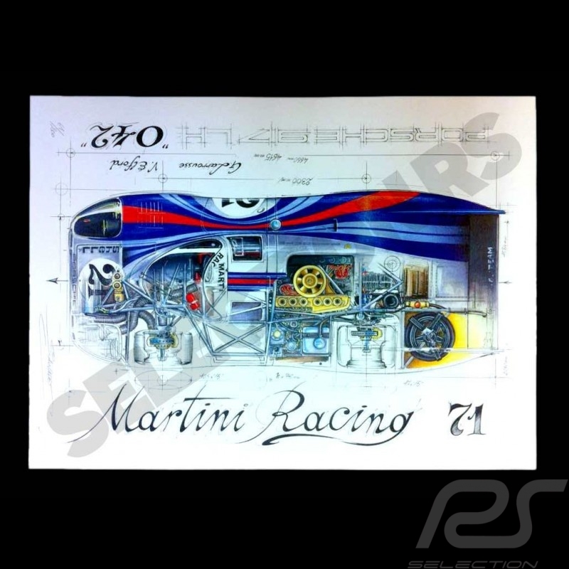 Porsche 917 K Martini Racing 1971 reproduction d'un dessin original de Sébastien Sauvadet