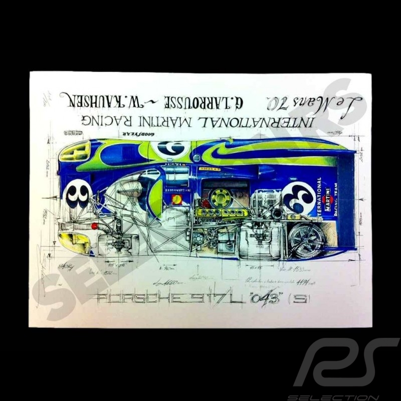 Porsche 917 K Martini Racing 1971 reproduction d'un dessin original de Sébastien Sauvadet