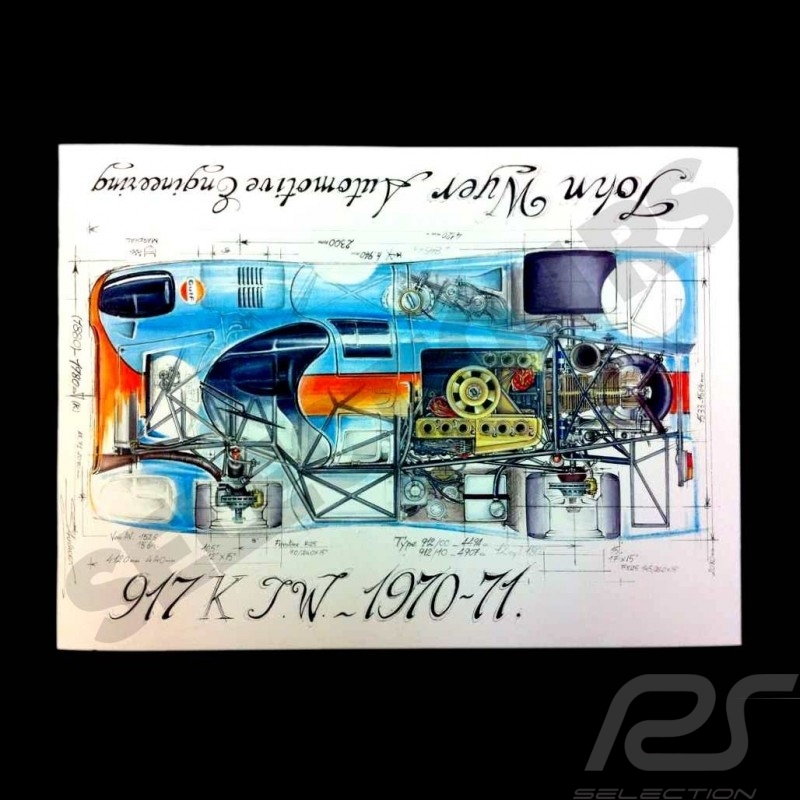 Porsche 917 K Martini Racing 1971 reproduction d'un dessin original de Sébastien Sauvadet