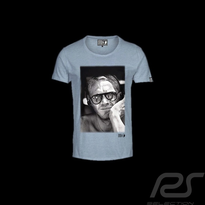 T-Shirt Herren Steve McQueen Gesicht blau T-Shirt Herren Steve McQueen Gesicht blau