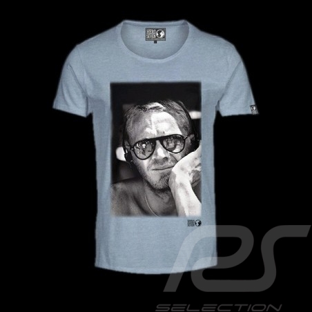 T-Shirt Herren Steve McQueen Gesicht blau