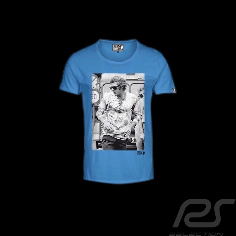 T-Shirt Herren Steve McQueen Stehen blau T-Shirt Herren Steve McQueen Stehen blau