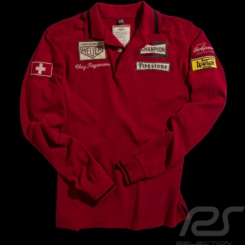 Herren Polo-shirt Clay Regazzoni n° 4 rot langen Ärmeln