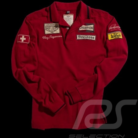 Polo Clay Regazzoni n° 4 rouge homme men herren manches longues long sleeves  langen Ärmeln