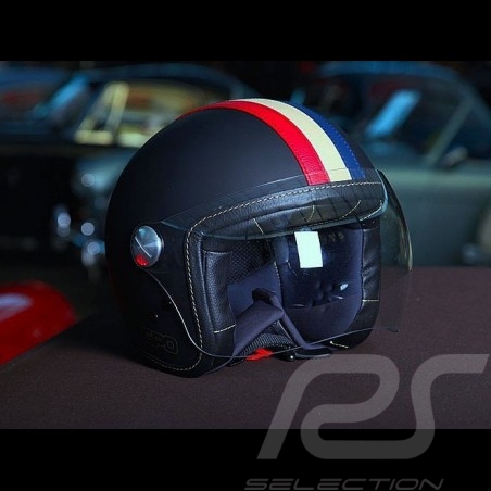 Casque de course vintage noir trois rayures Racing helmet Helm