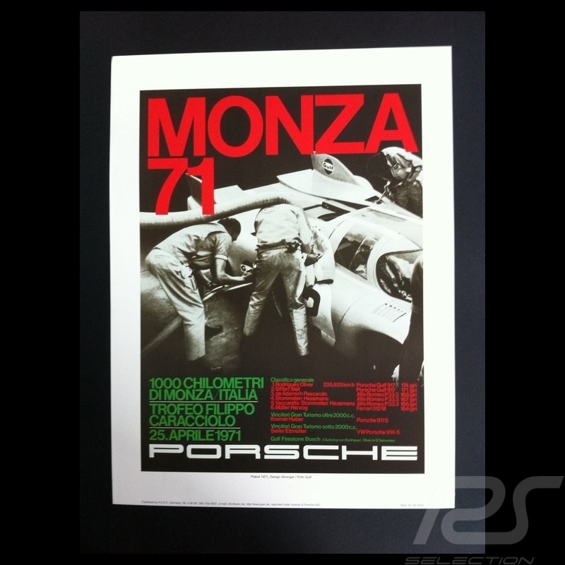 Porsche 917 K 1000 km Monza 1971 Wiedergabe einer originale Plakat von Erich Strenger Porsche 917 K 1000 km Monza 1971 Wiedergabe einer originale Plakat von Erich Strenger