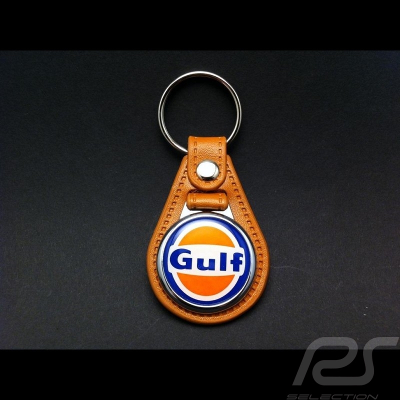 Schlüsselanhänger Gulf Wappen Lederplatte cognac Schlüsselanhänger Gulf Wappen Lederplatte cognac