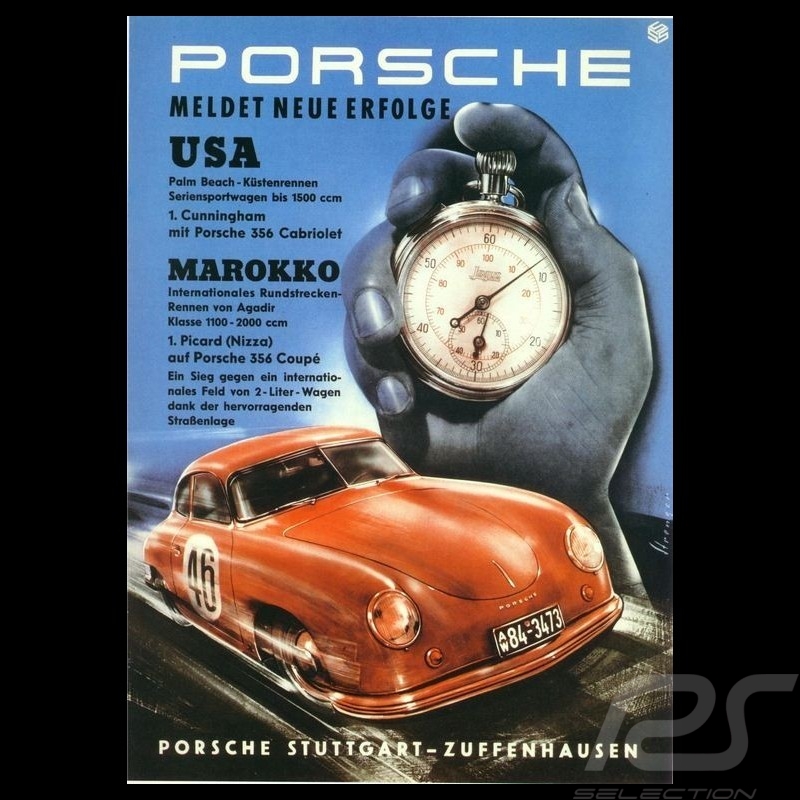 Porsche Poster Porsche 356 rot chrono originale Plakat von Erich Strenger Porsche Poster Porsche 356 rot chrono originale Plakat von Erich Strenger