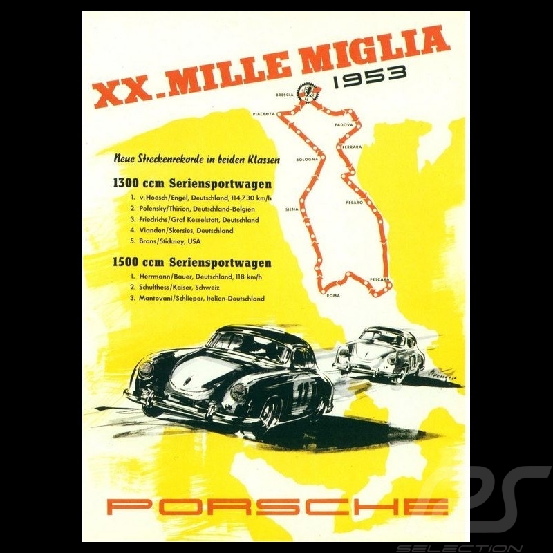Porsche Poster 20th Mille Miglia 1953 originale Plakat von Erich Strenger Porsche Poster 20th Mille Miglia 1953 originale Plakat von Erich Strenger