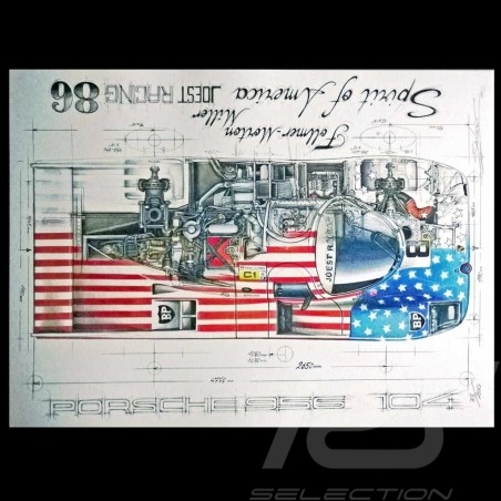 Porsche 917 K Martini Racing 1971 reproduction d'un dessin original de Sébastien Sauvadet