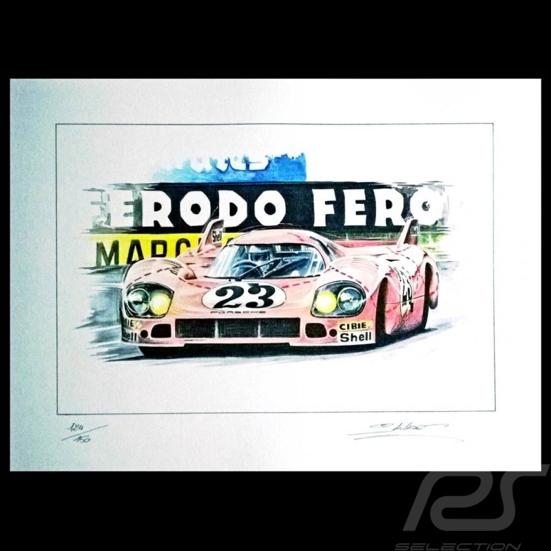 Porsche 917 K Martini Racing 1971 reproduction d'un dessin original de Sébastien Sauvadet