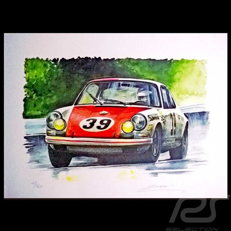 Porsche 911 n° 39 Spa 1969 dessin original de Sébastien Sauvadet