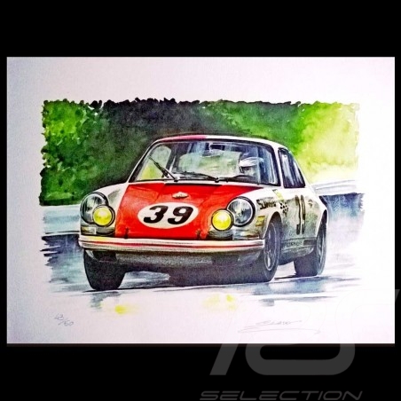 Porsche 911 n° 39 Spa 1969 Original Zeichnung von Sébastien Sauvadet