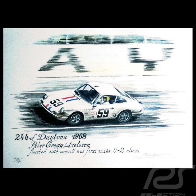 Porsche 911 n° 39 Spa 1969 original drawing by Sébastien Sauvadet