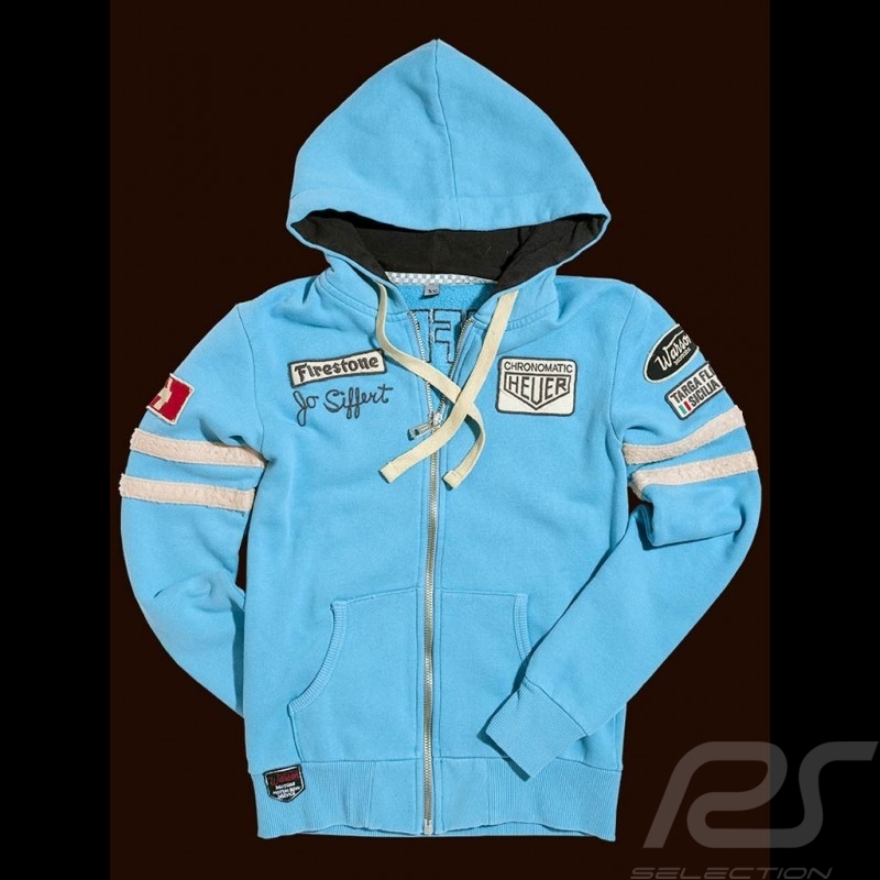 Porsche Hoodie Jacke Jo Siffert n° 12 Gulf blau für Damen Porsche Hoodie Jacke Jo Siffert n° 12 Gulf blau für Damen