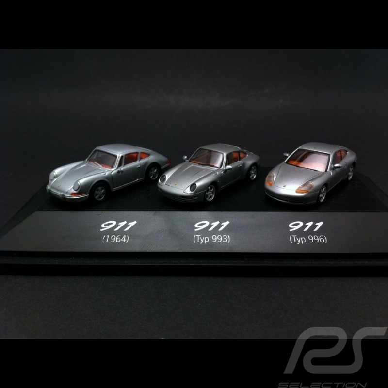 Trio Porsche 911 gris argent 1964 993 996 très rare 1/87 Schuco WAP022BOX