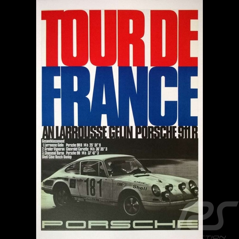 Porsche Poster 911 R vainqueur Tour de France 1969 Larousse / Gelin