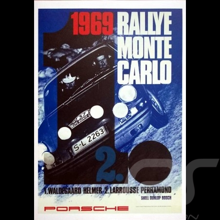 Porsche Poster 911 R vainqueur Rallye Monte Carlo 1969 Waldegaard Larrousse