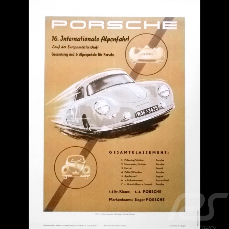 Depression jeg er syg Blinke Porsche Poster Internationale Alpenfahrt 1953 original poster by Erich  Strenger 30 x 40 cm