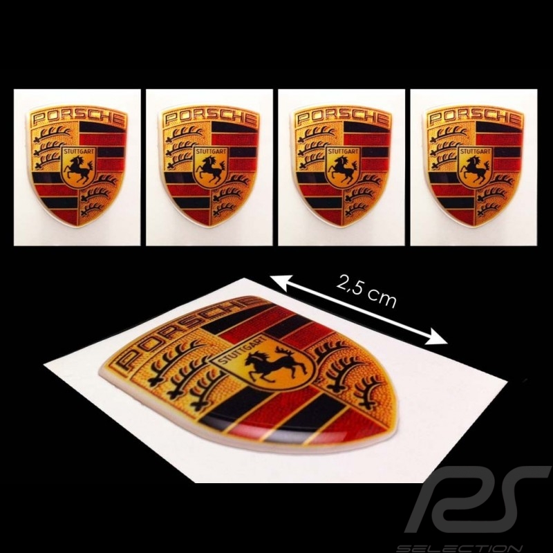 Set von 4 WappenAufkleber 3D Porsche 2,5 x 2 cm