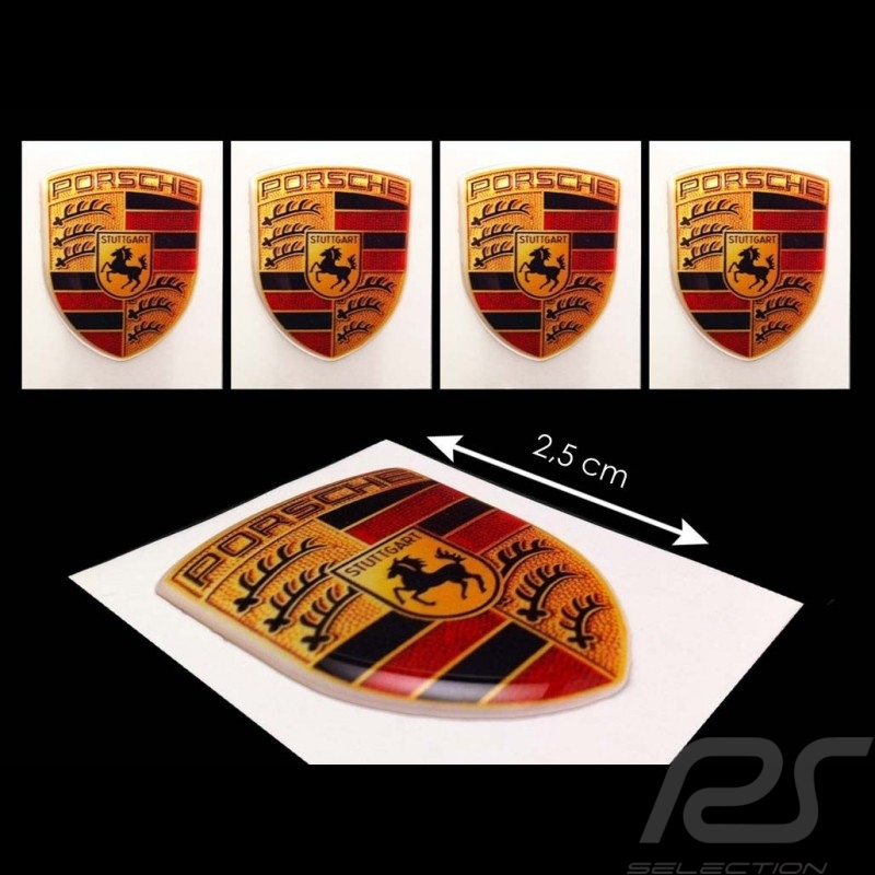 Set von 4 Wappen-Aufkleber 3D Porsche 2,5 x 2 cm