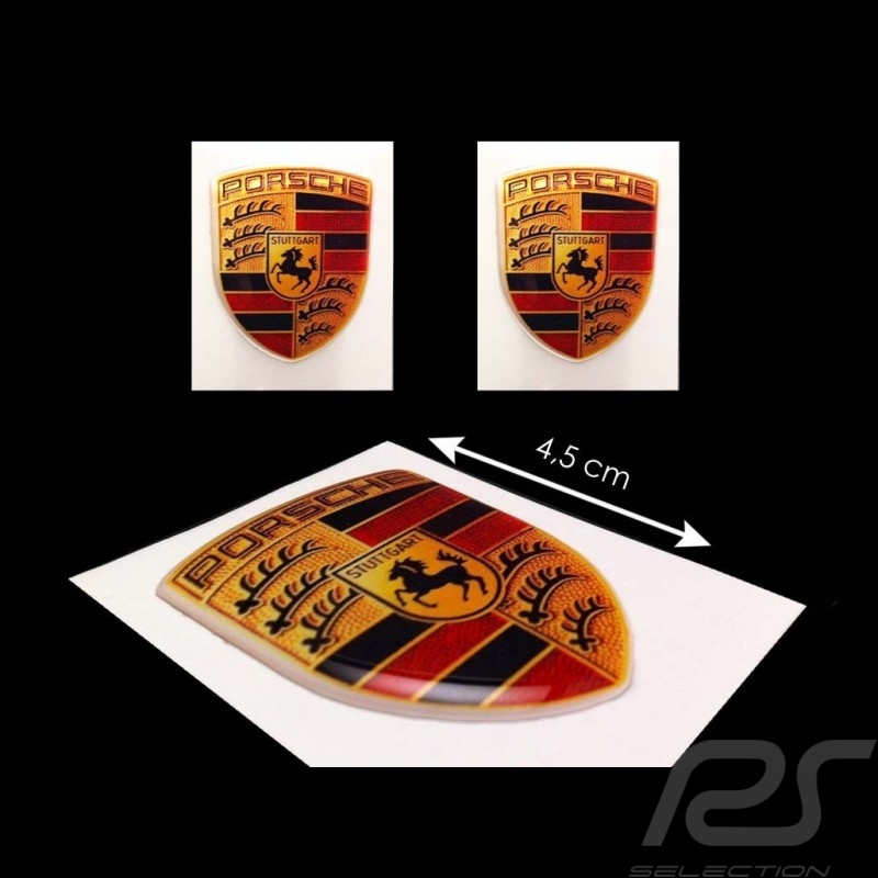 Set von 2 Wappen-Aufkleber 3D Porsche 4,5 x 3.5 cm