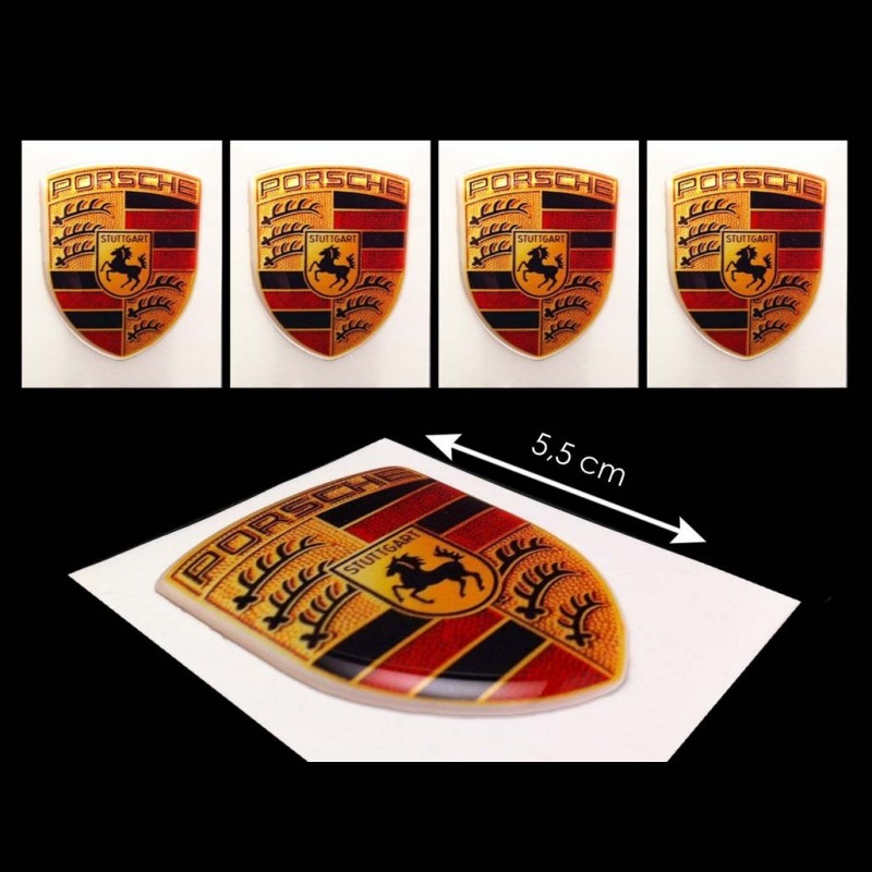 Set of 4 Porsche Crest 3D stickers 5,5 x 4.2 cm